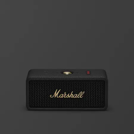 Enceinte Bluetooth portable Marshall Emberton III noire et laiton.